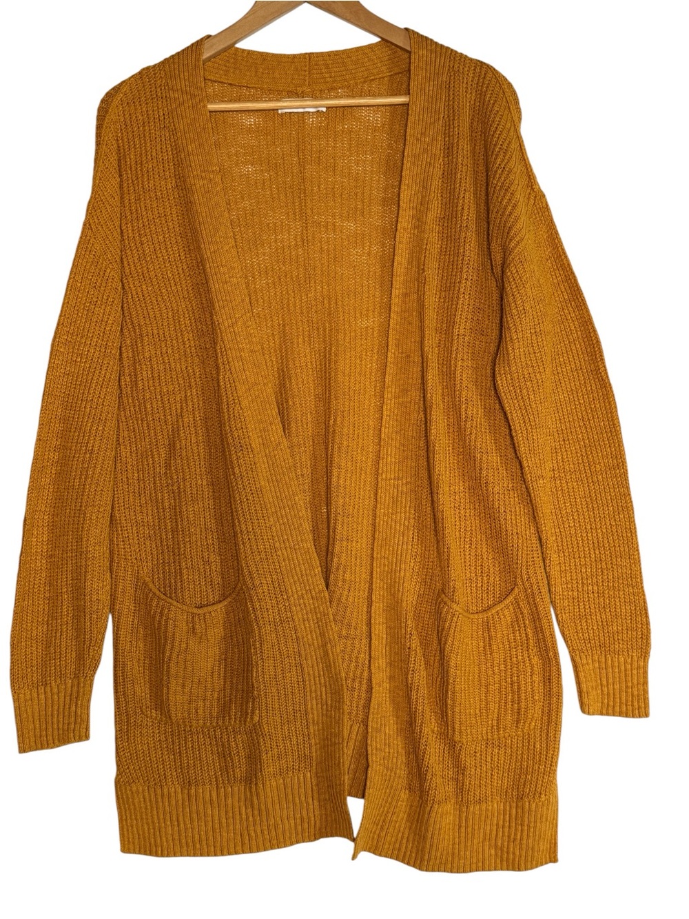 Sonoma Mustard Open-Front Ribbed Cardigan Pockets MEDIUM